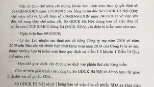 Cổ phiếu SDA vào diện kiểm soát kể từ ngày 09/04 Cổ phiếu SDA vào diện kiểm soát kể từ ngày 09/04