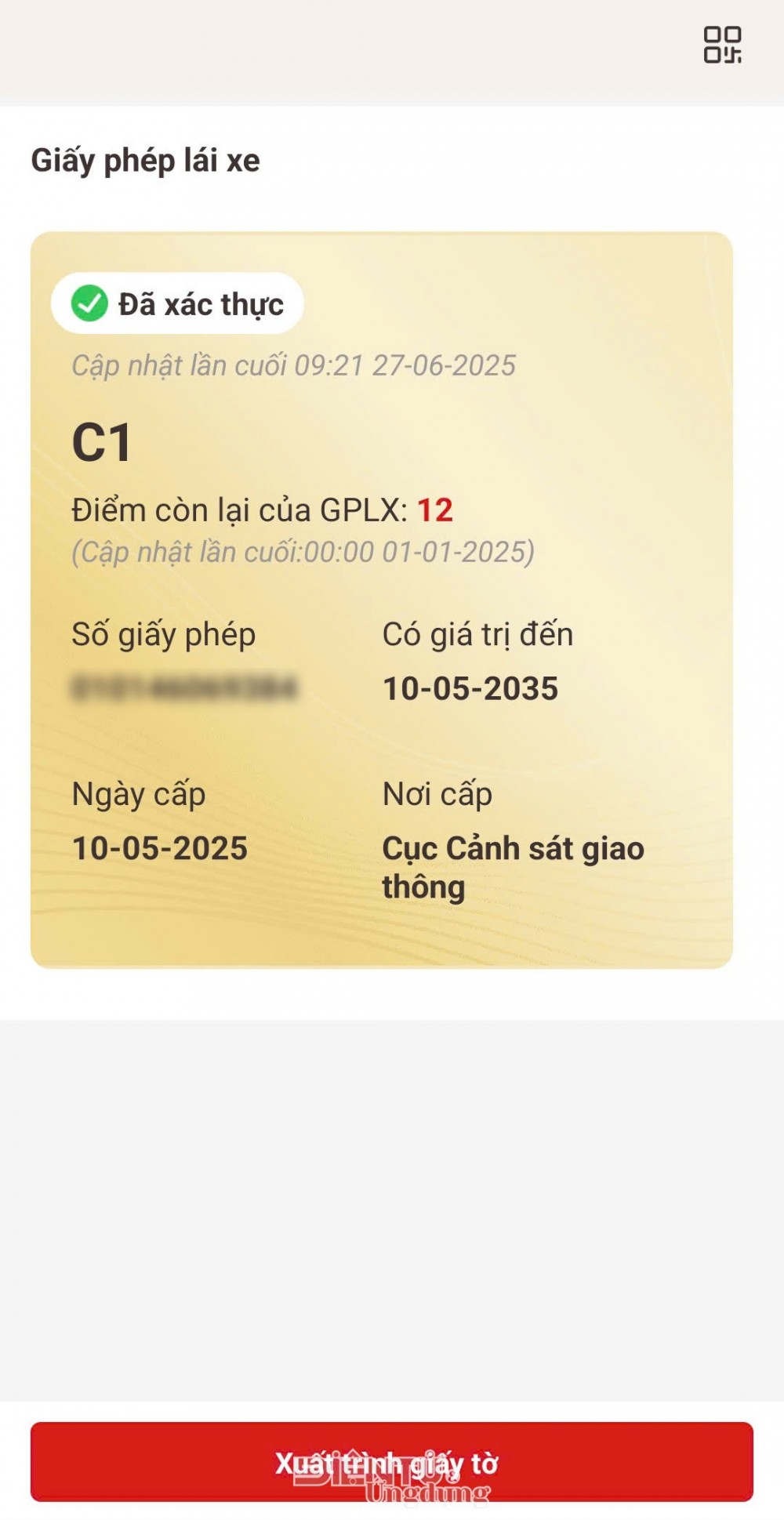 Bằng lái xe mới được hiển thị trên VNEID
