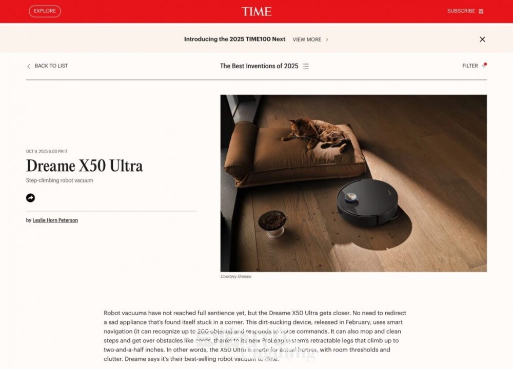 Dreame X50 Ultra lọt vào danh sách danh giá của TIME