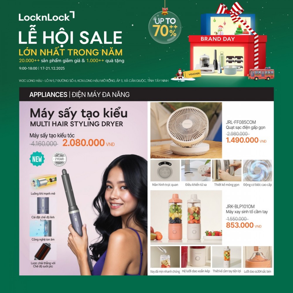 Giáng sinh bùng nổ ưu đãi đến 70%++ tại LocknLock Brand Day Long Hậu, cơ hội nhận ngay iPhone 17