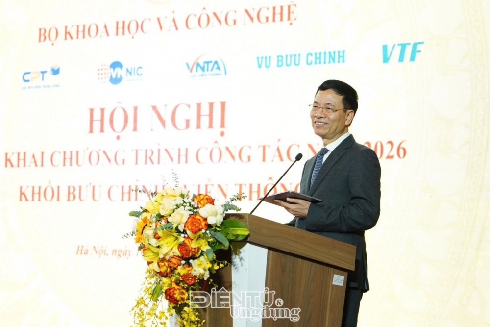Bộ trưởng Nguyễn Mạnh Hùng phát biểu tại Hội nghị Triển khai công tác năm 2026 khối Bưu chính - Viễn thông, ngày 10/1/2026