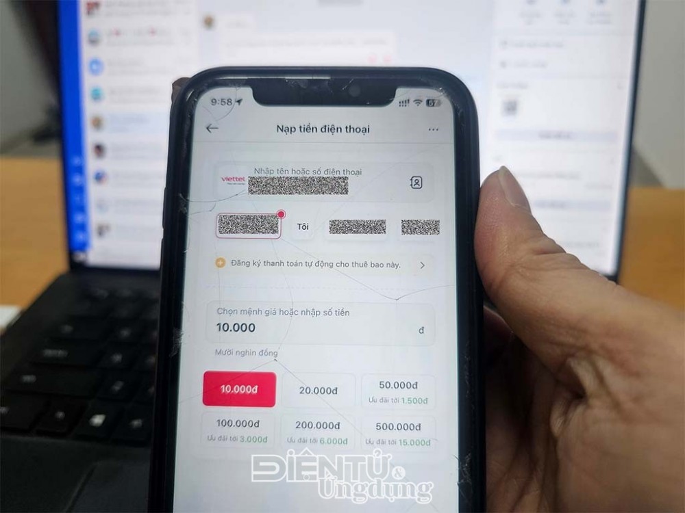 Giao diện ứng dụng Viettel Money khi khách hàng thực hiện nạp tiền điện thoại