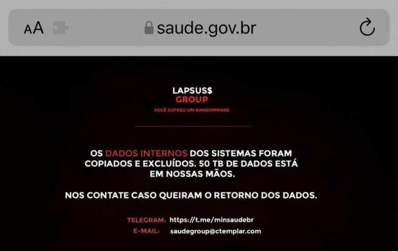 Thông báo của Nhóm Lapsus trên website của Bộ Y tế Brazil