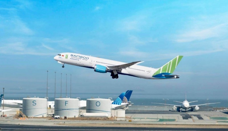 Chiếc B787-9 “Quy Nhon City” của Bamboo Airways cất cánh từ sân bay quốc tế San Francisco hôm 28/9 vừa qua. Ảnh: Bamboo Airways