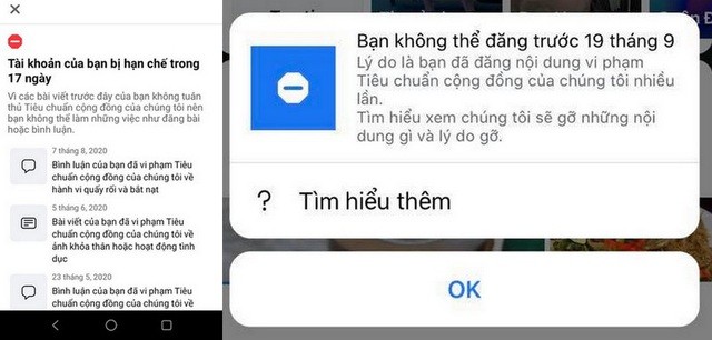 Việt khoá tài khoản này chỉ được Facebook đưa ra một lý do chung chung