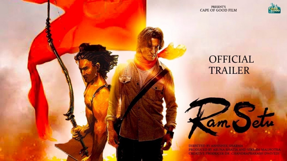 Poster giới thiệu phim "Ram Setu" với trung tâm là "sao cỡ bự" Bollywood Askhay Kumar mà Amazon tham gia sản xuất