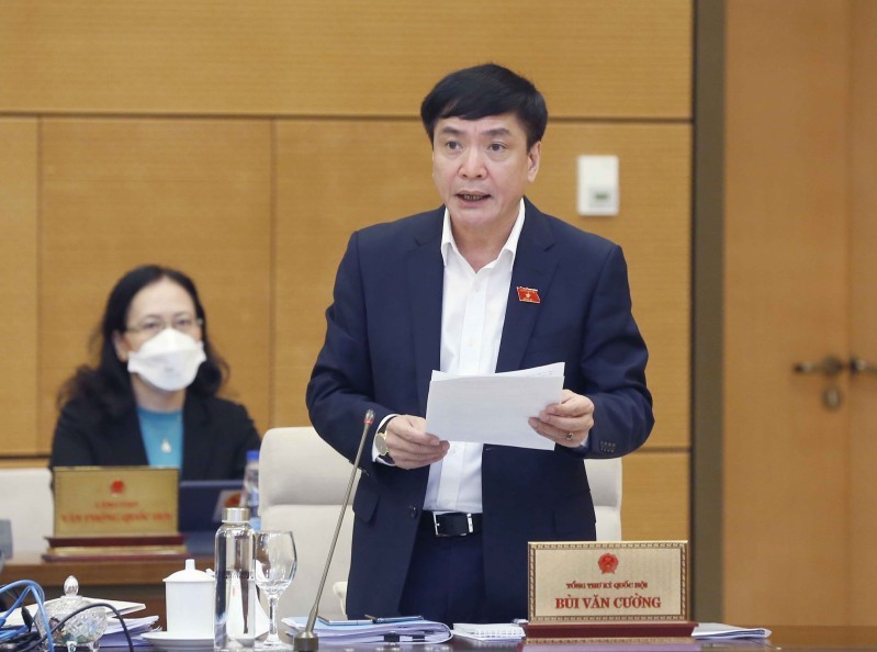 Tổng thư ký Quốc hội Bùi Văn Cường trình bày nội dung Tờ trình về Kỳ họp bất thường