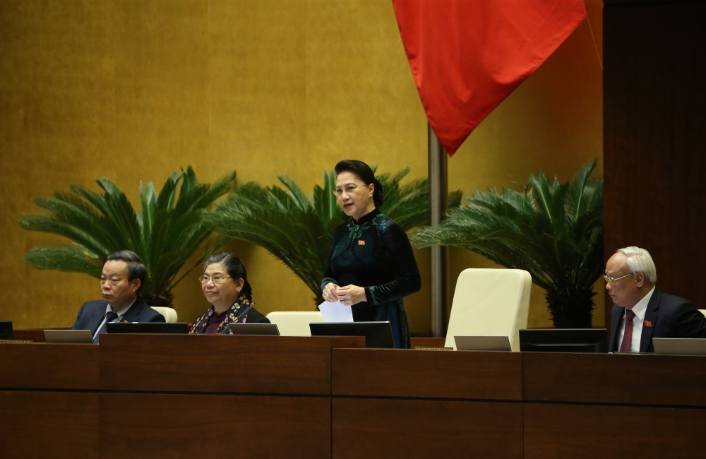 Chủ tịch Quốc hội khoá XIV Nguyễn Thị Kim Ngân phát biểu tại phiên họp làm về quy trình nhân sự