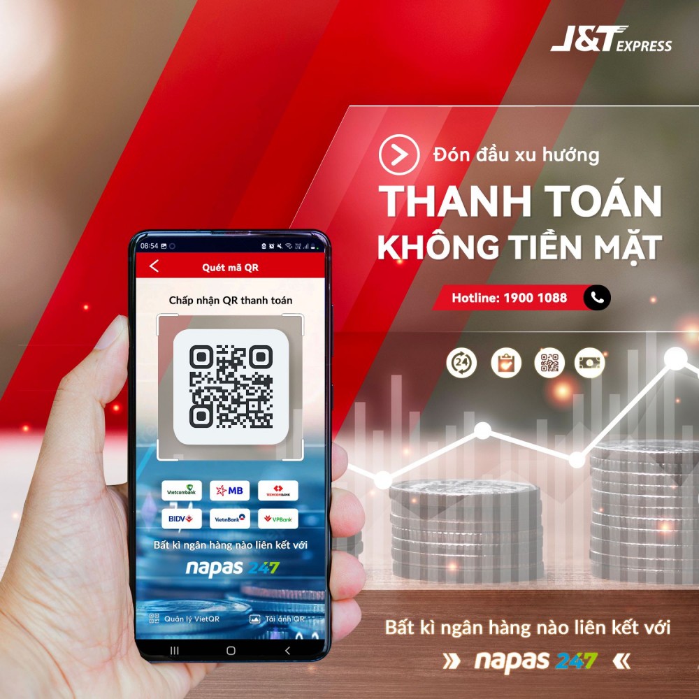 Vietcombank, J&T Express, mã QR, TMĐT, không tiền mặt