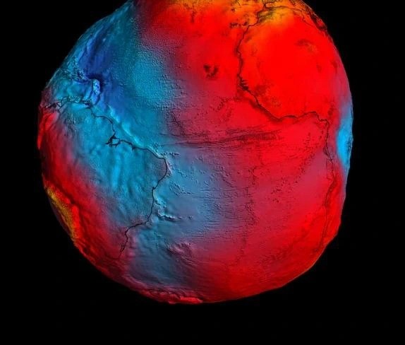 Một hình ảnh về Geoid của Trái đất được tạo ra từ dữ liệu do sứ mệnh GOCE của Cơ quan Vũ trụ châu Âu thu được - Ảnh: ALAMY