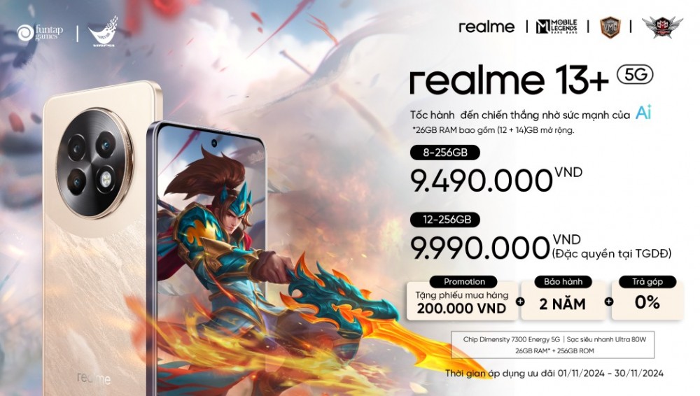realme 13+ 5G gia nhập đường đua cuối năm 