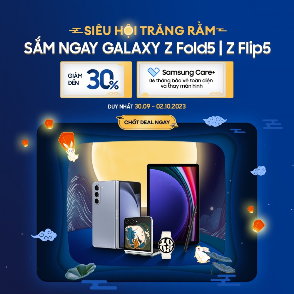 Nhân dịp Trung thu, Samsung tri ân người dùng và fan hâm mộ thiết bị Galaxy với chương trình "Siêu Hội Trăng Rằm" ưu đãi lên đến 30% trong 03 ngày duy nhất.