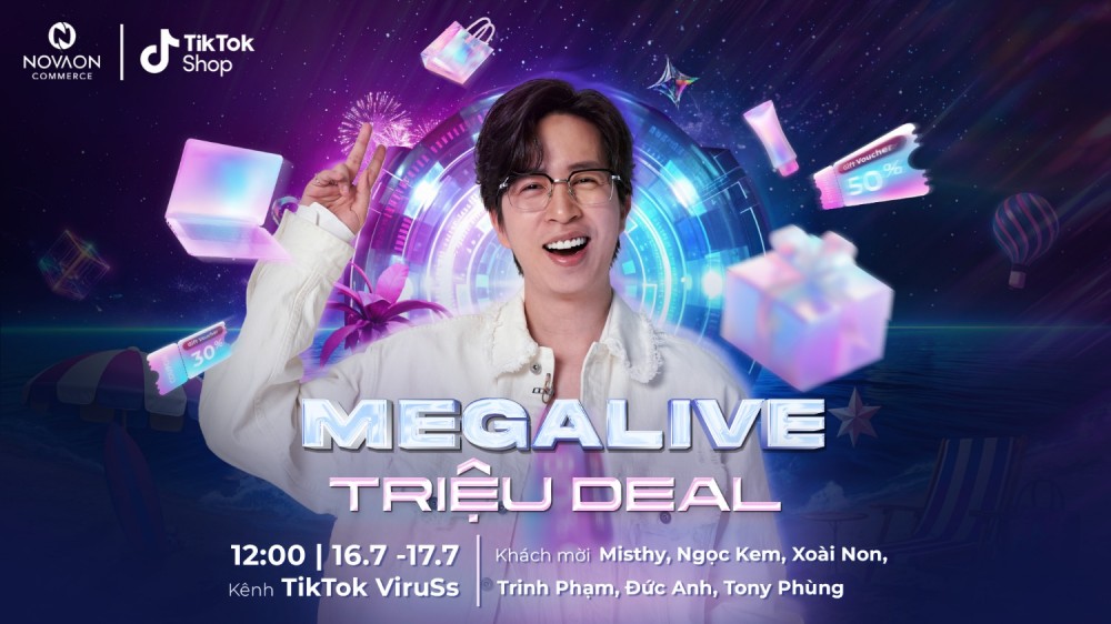 MegaLive Triệu Deal 24 giờ được tổ chức bởi Novaon Commerce với sự hỗ trợ của TikTok Shop sẽ chính thức “lên sóng” vào 12h trưa ngày mai, 16/7 với vô vàn ưu đãi khiến các tín đồ shopping online không khỏi bất ngờ.