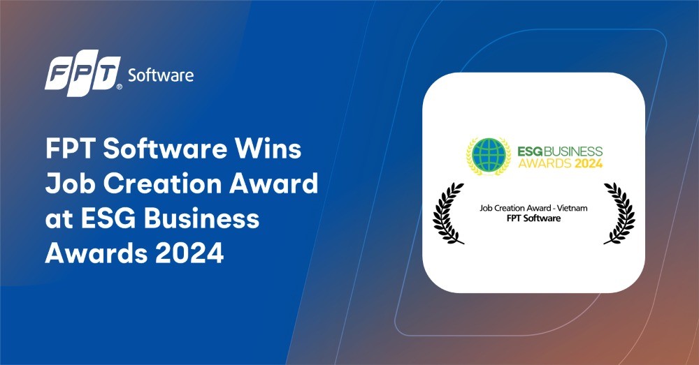 Đây là lần đầu tiên FPT Software được vinh danh trong hạng mục Kiến tạo việc làm của ESG Business Awards 2024, giải thưởng quốc tế uy tín hàng đầu thế giới về phát triển bền vững.