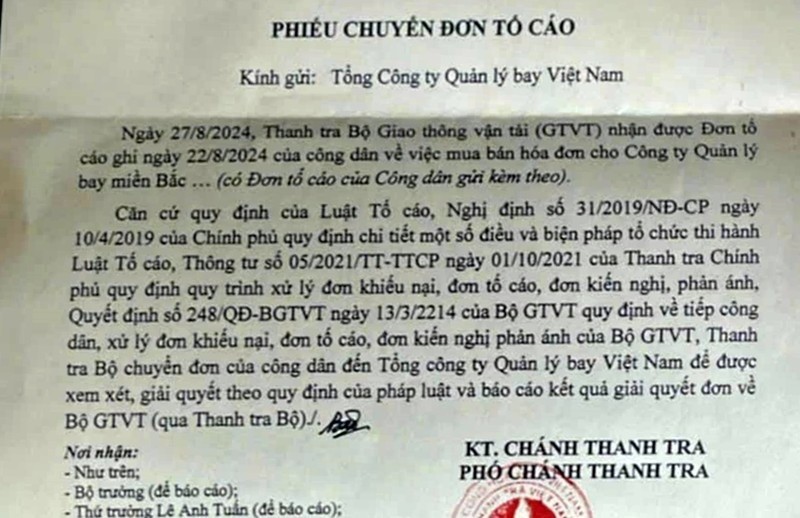 Thông tin thêm về việc cán bộ Công ty Quản lý bay Miền Bắc bị tố mua bán hóa đơn trái phép