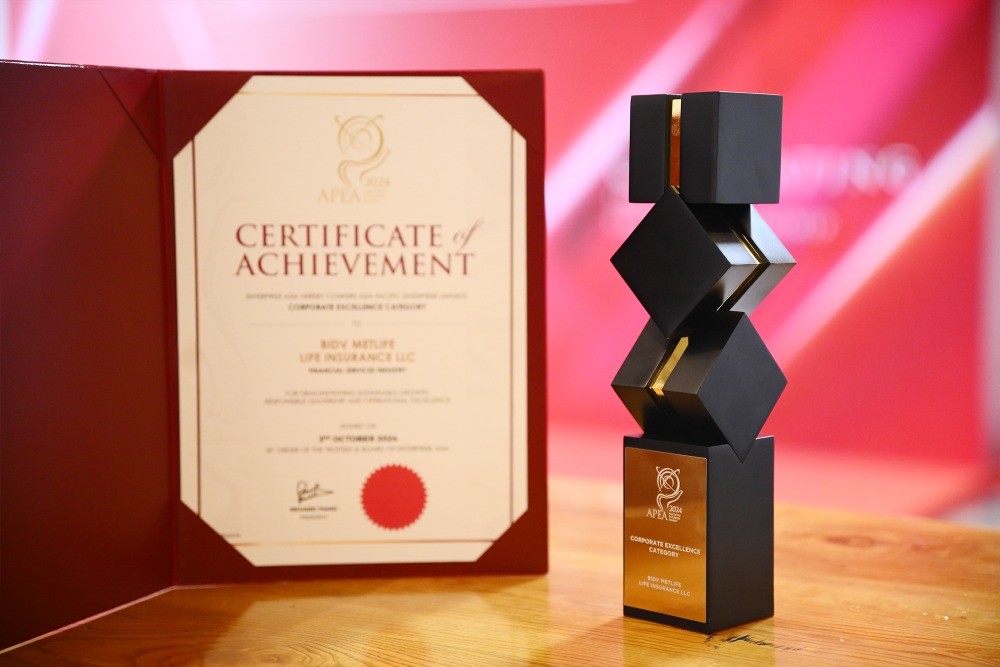 Tại lễ vinh danh Giải thưởng Doanh nghiệp Châu Á – Asia Pacific Enterprise Award (APEA), Công ty TNHH Bảo hiểm Nhân thọ BIDV MetLife (BIDV MetLife) đã lần thứ 5 liên tiếp đoạt giải Doanh nghiệp xuất sắc Châu Á (Corporate Excellence Award).