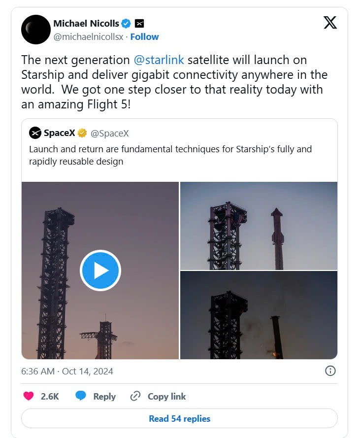 Starship, SpaceX, mạng internet vệ tinh tốc độ Gigabit