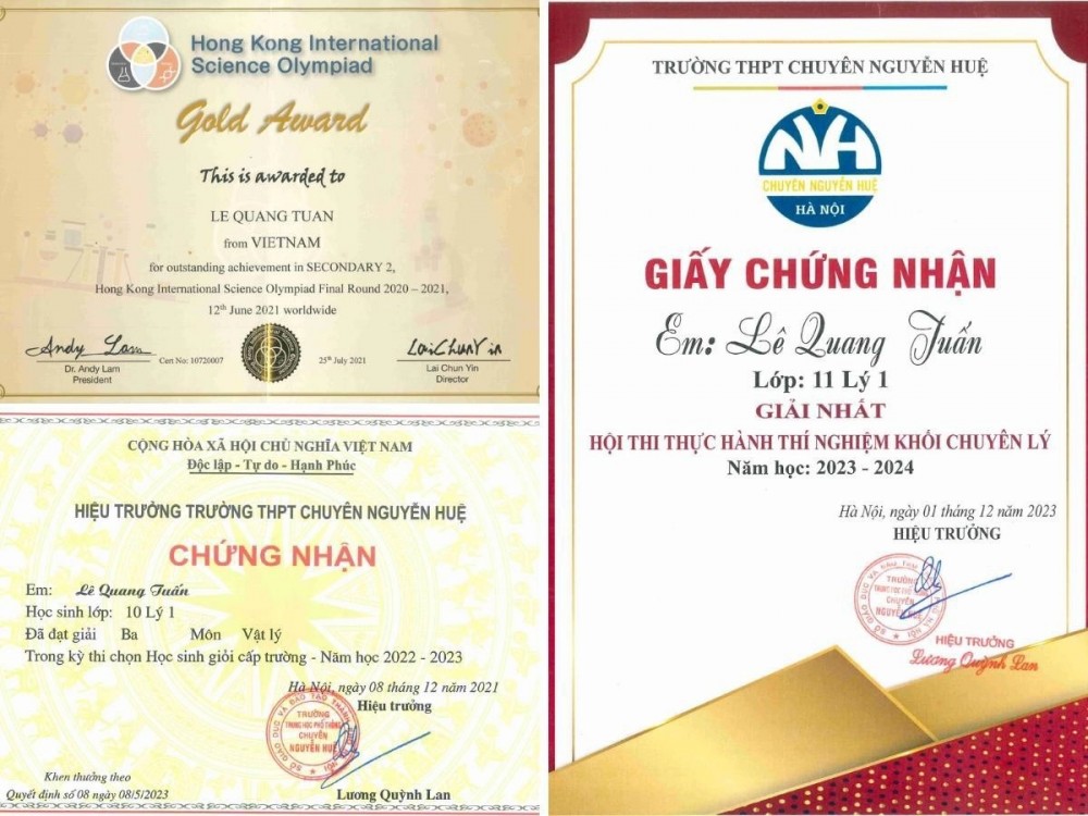 Chứng chỉ và giải thưởng qua các năm của Quang Tuấn