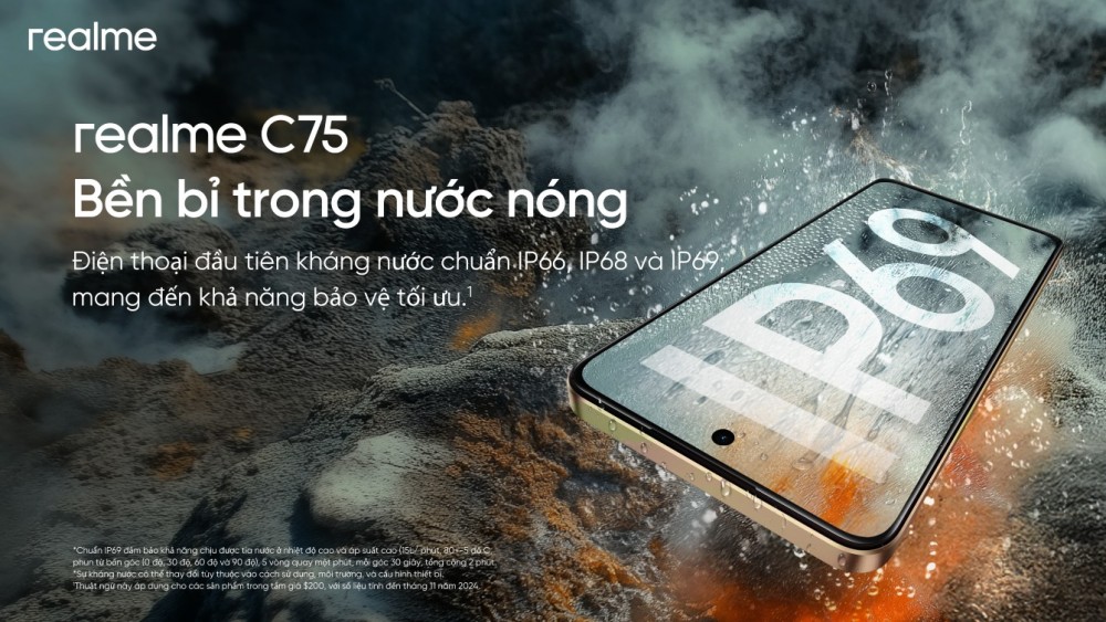Tiếp tục tham chiến ở phân khúc phổ thông, thành viên mới nhất của gia đình realme C series sẽ được trang bị chuẩn kháng nước, bụi đạt IP69, bên cạnh hiệu năng ổn định và viên pin lớn.