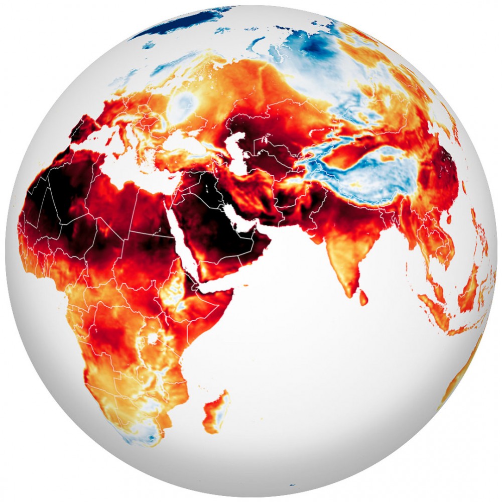 Bản đồ nhiệt độ khắp Đông bán cầu được NASA ghi lại cho thấy mức nhiệt độ thiêu đốt tại cả 3 châu lục