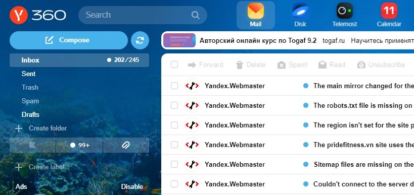 Dịch vụ Mail Yandex Free