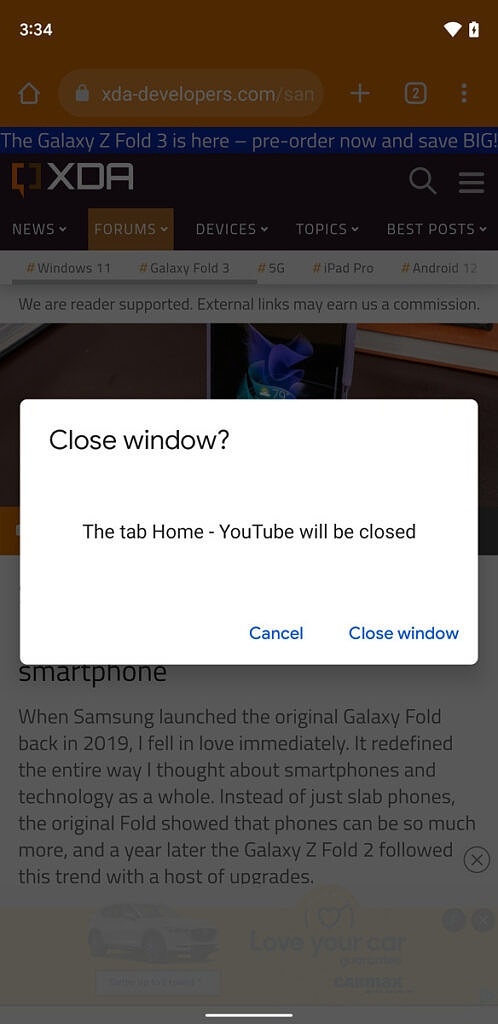 Đóng cửa sổ trong Google Chrome trong Android 12