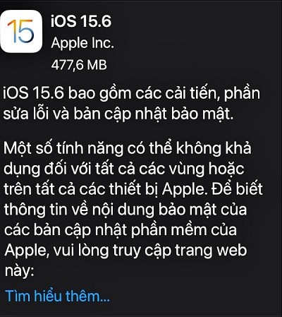 Cập nhật iOS 15.6