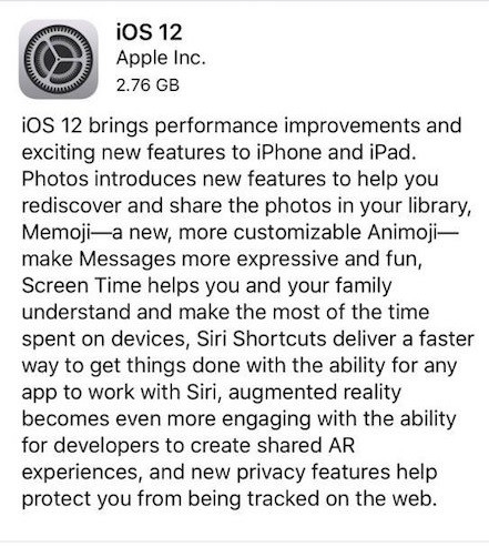 Update iOS 12 
